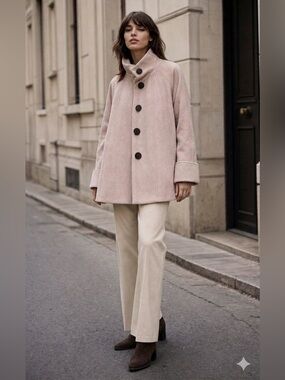 Zara Blush Pink A-Line Pea Coat with Funnel Collar